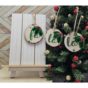 Fa La La Wooden Disk Holly Ornament/Gift Tag, 2.5 inch